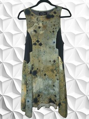 Evil Twin Mesh Back Abstract Grunge Dress L Sleeveless Acid Wash High Low‎ Woven